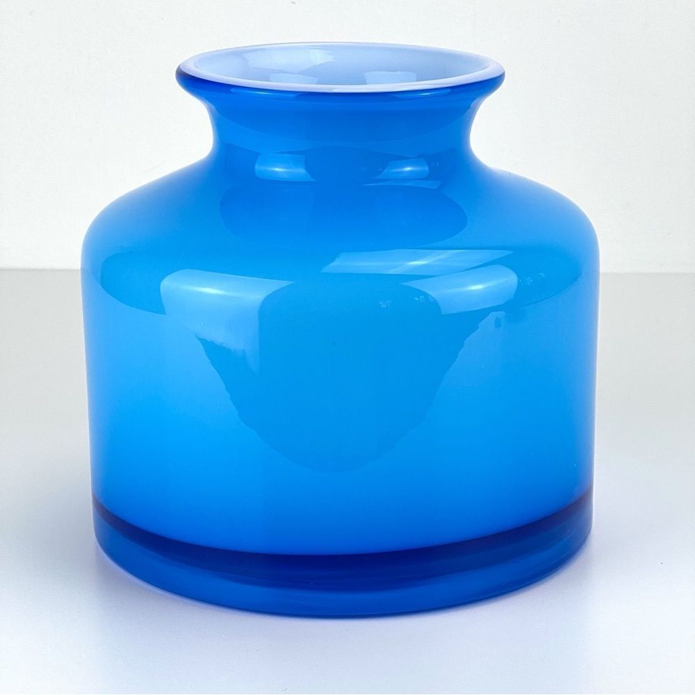 Pottery Barn hand blown blue glass vase